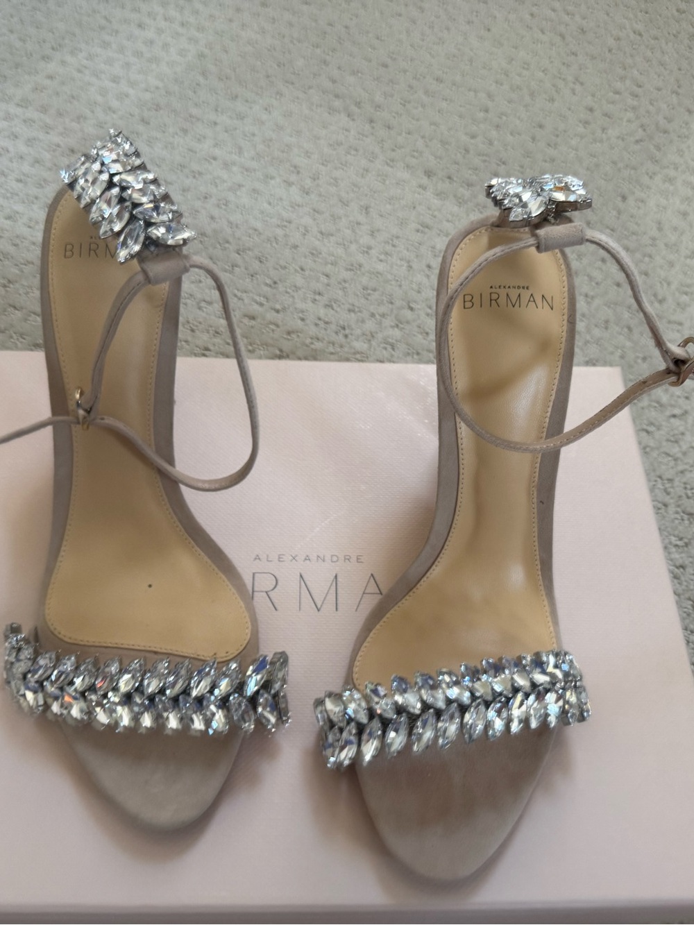 Alexandre Birman Maddie Crystal Sandal 100 Nude Suede Size 37.5 / 8